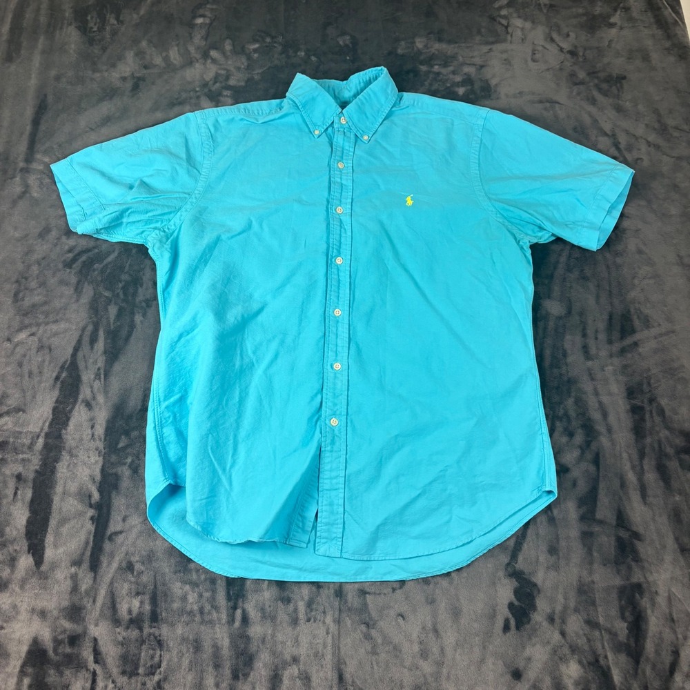 Ralph Lauren Button Down Shirt Mens Large Turquoise Blue Classic Fit SS